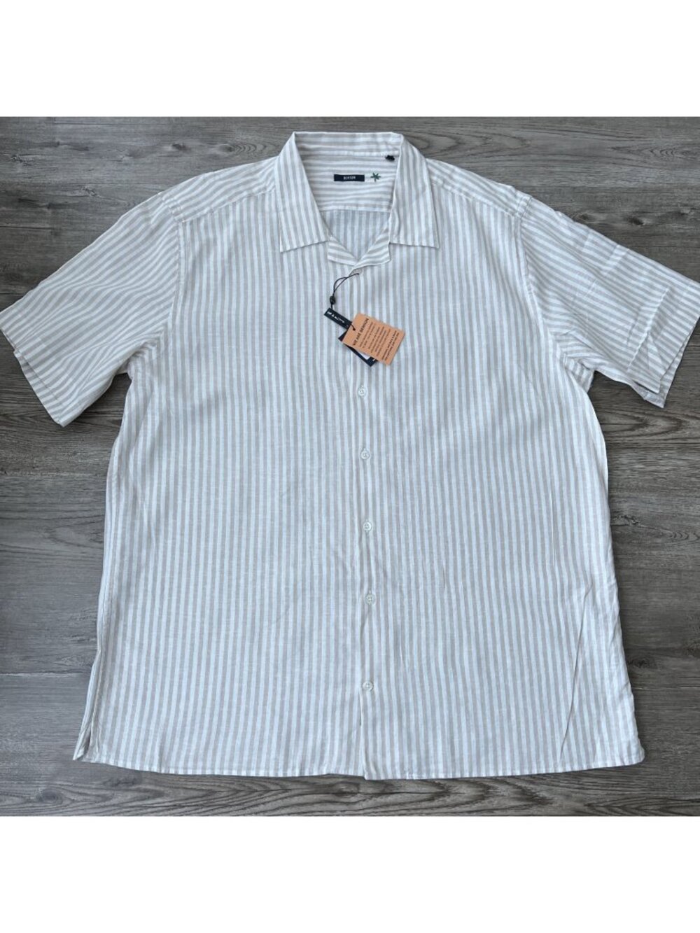 Benson Linen Stripe Camp‎ Shirt Mens 2XL New